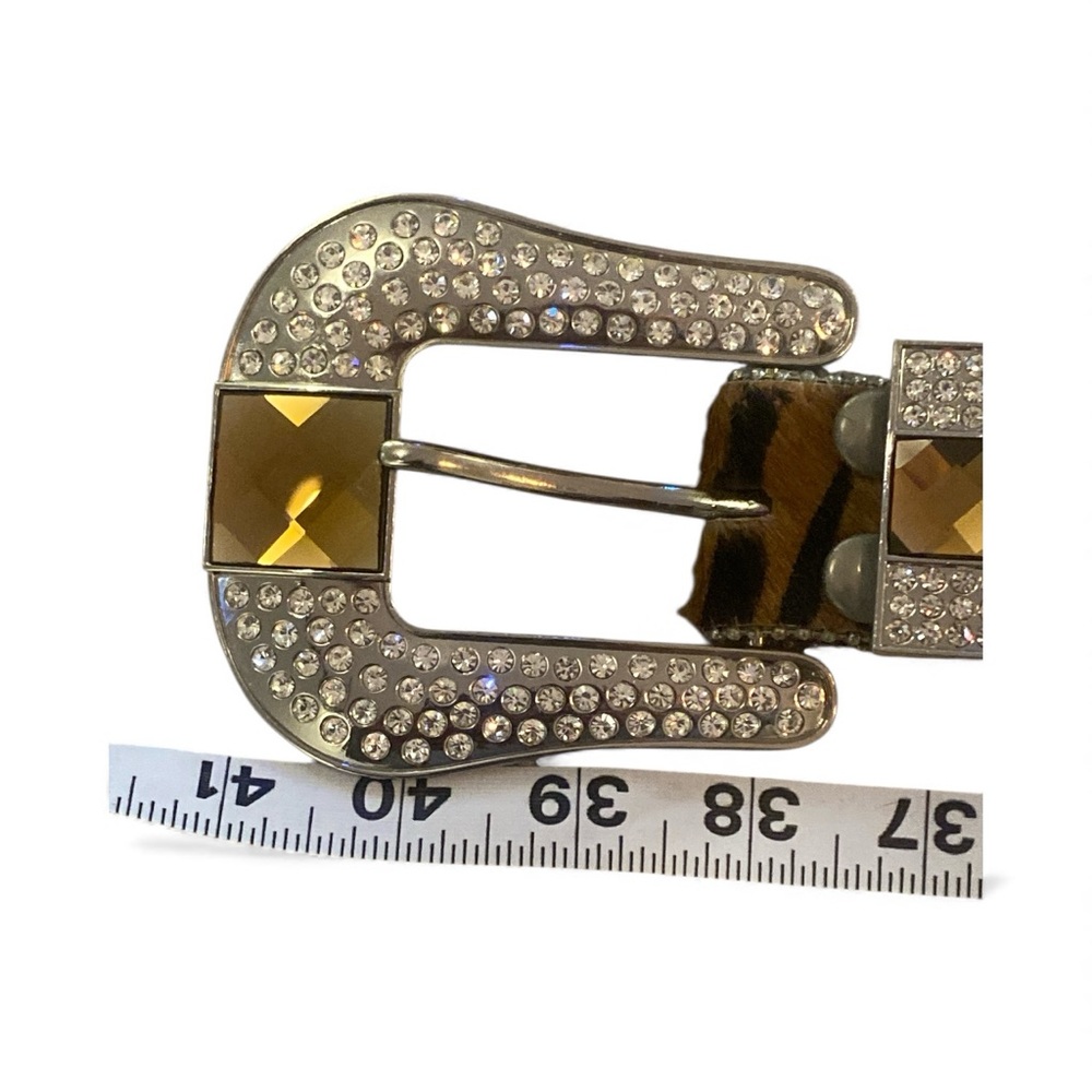 MK Crystal Rhinestone Tiger Print Western Buckle Belt Size M - Picture 3 of 7